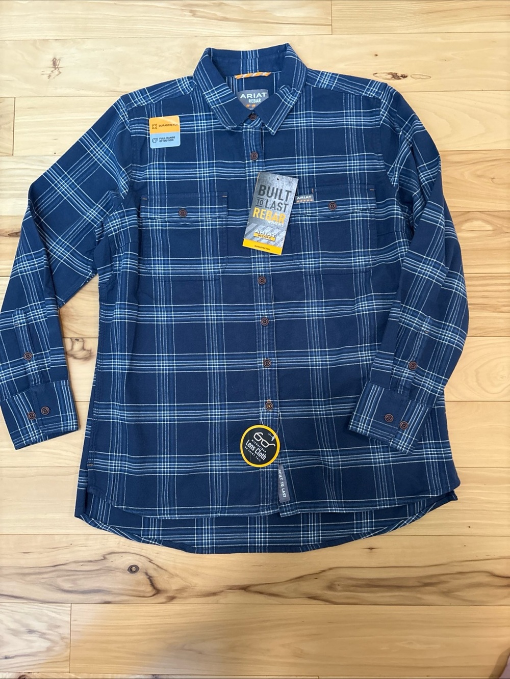 NWT Women’s Ariat Rebar Blue Plaid  Flannel Button-Down Shirt Retail $60